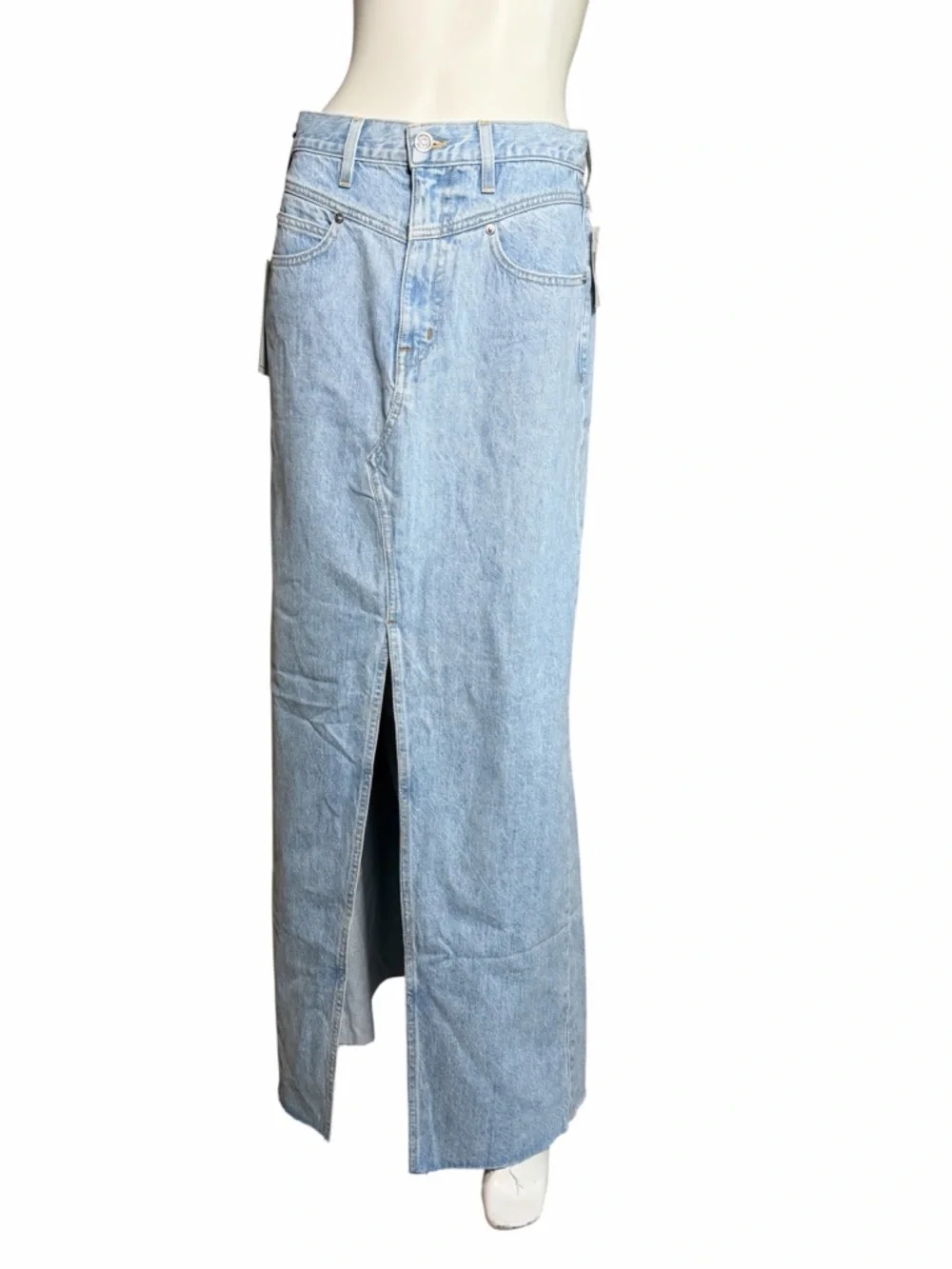 SLVRLAKE Dallas Jean Maxi Skirt 25 Front Slit Light Wash NWT Retails $299 - Picture 15 of 15